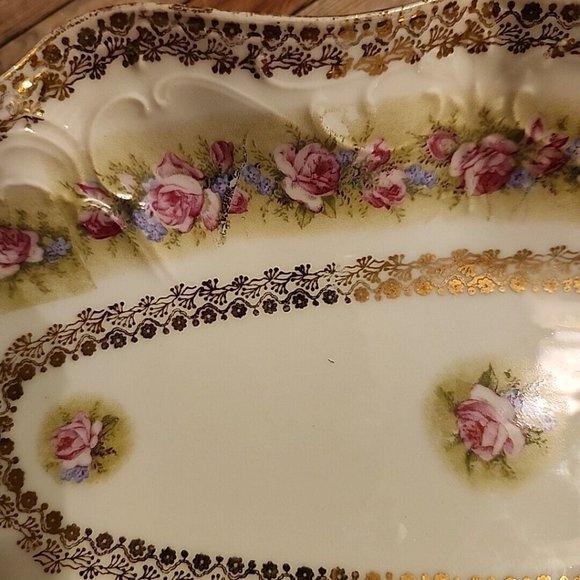 C.T. Carl Tielsch Porcelain Relish Dish Celery Oval Floral Germany 12x6 Antique - Picture 4 of 14